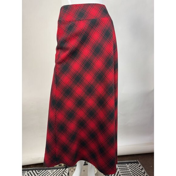 Vintage Covington Red & Black Plaid Midi Skirt Size 10 Polyester Blend Made In I - Picture 7 of 16